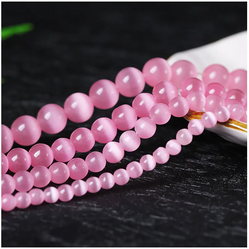 

Pick Size 4.6.8.10 12MM Natural Smooth Pink Cats Eye Beads Stone Spacer Loose beads 15.5"/Strand Mexican Opal