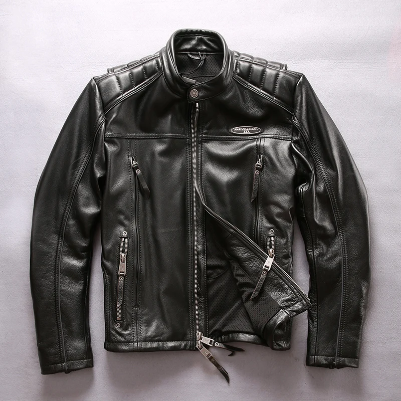 Мужская мотоциклетная кожаная куртка с рисунком свиньи, приталенная Мужская мотоциклетная куртка из коровьей кожи, модное кожаное пальто для мужчин