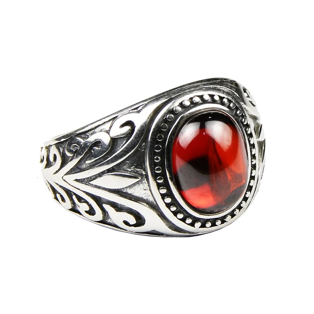 Real 925 Sterling Silver Jewelry Vintage Rings For Men Engraved Flowers With Bla Real 925 Sterling Silver Jewelry Vintage Rings For Men Engraved Flowers With Bla