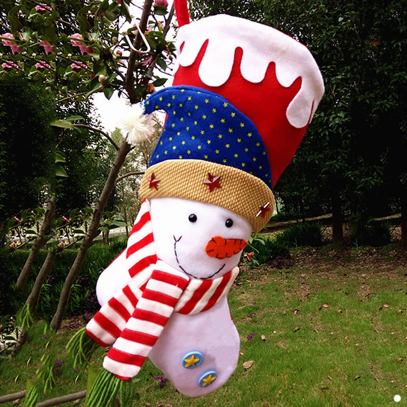 

43cm/16.5 inch Plush stain large christmas stockings snow man Santa Claus reindeer kid xmas stocking children candy bags
