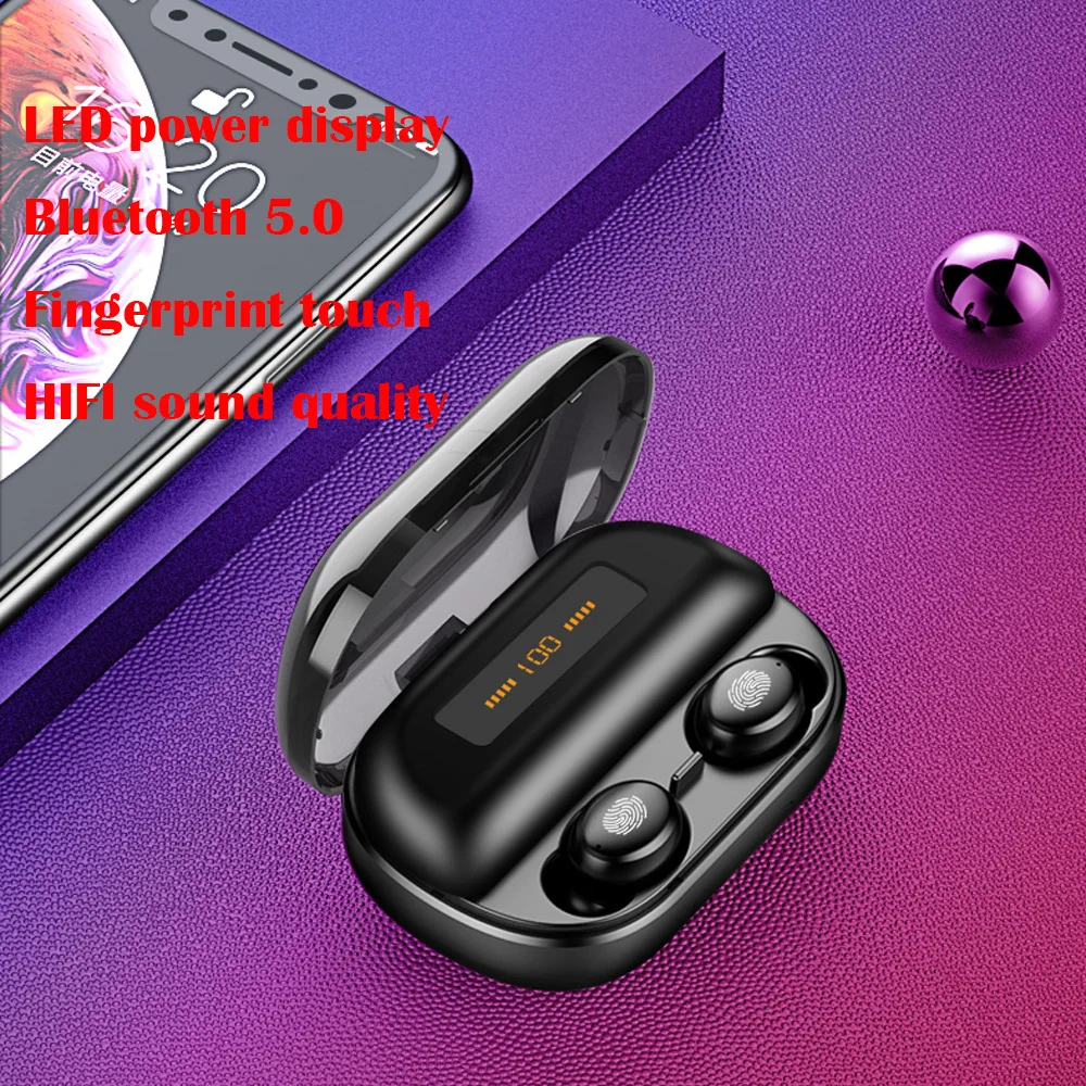 

Headset Dual Ear Bluetooth Headset Stereo Phone Power display 5.0 Hifi headphone charger Touch Control Wireless Bluetooth