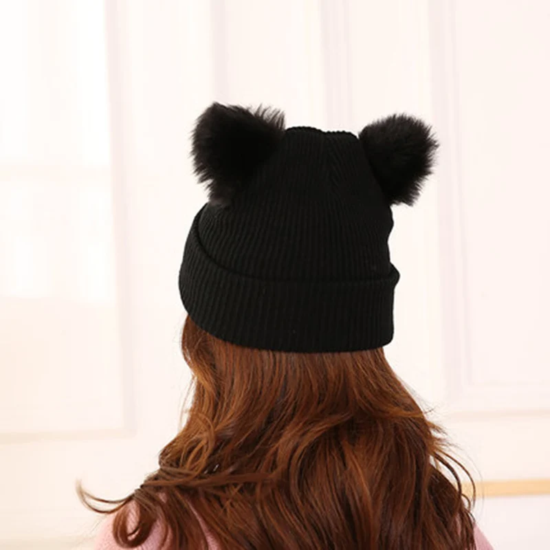 Fashion Lovely Cat Ear Beanie Knitted Cap Winter Ladies Warm Animal Ears Caps Women Solid Woolen Knitting Beanies Hat CP0168  (8)