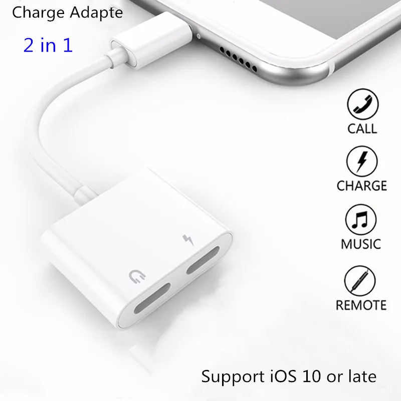 

2-in-1 adapter for iphone 7 8 plus x Music phone audio Adapter Charger Double split machine Jack Audio Cable converter M14