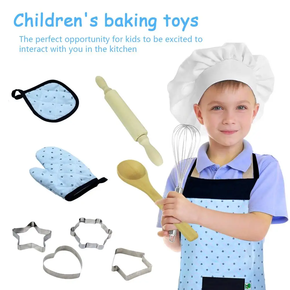 NEW 11pcs/set Food Kitchen Toy Kids Cooking Baking Toy Set Role Play Kitchen Utensils Baking Tools Cake Apron For Girl Boy Kid