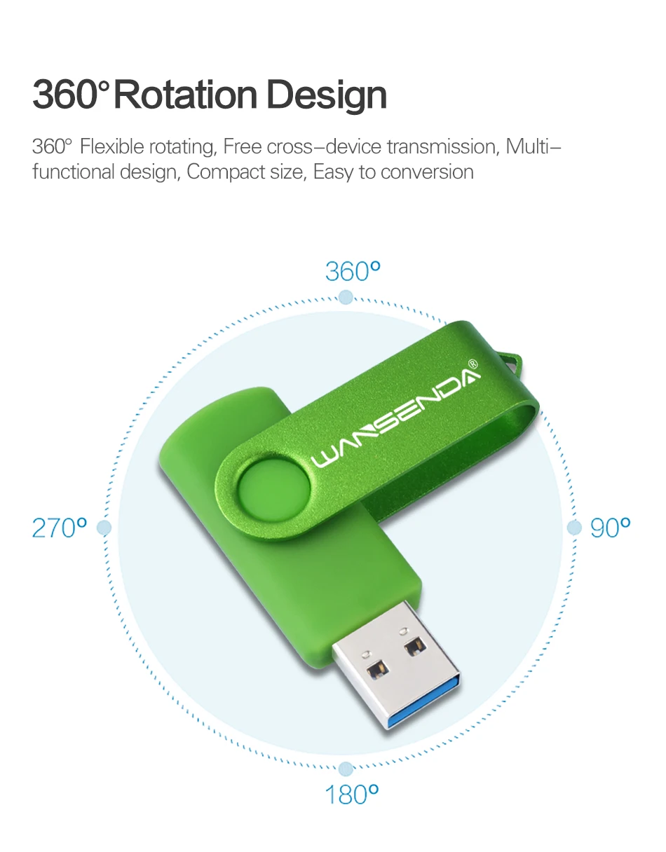 WANSENDA, вращающийся USB флеш-накопитель, 4 ГБ, 8 ГБ, 16 ГБ, 32 ГБ, 64 ГБ, 128 ГБ, 256 ГБ, высокоскоростной Usb накопитель, 3. 0, флеш-накопитель, флешка