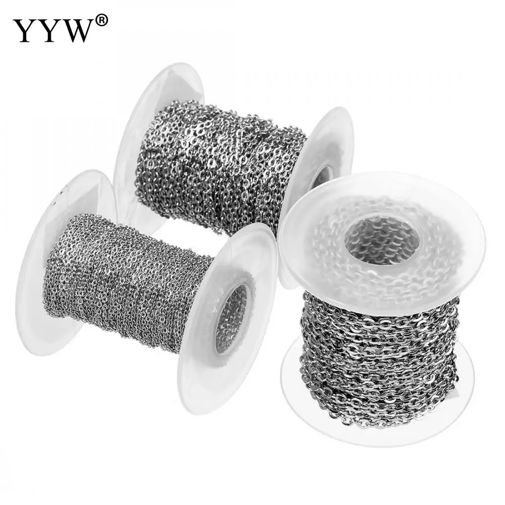 

Trend Stainless Steel Link Chain 10yards 1/1.5/2/2.5/3mm Steel Jewelry Accessories With Plastic Roll Spool Making Necklace