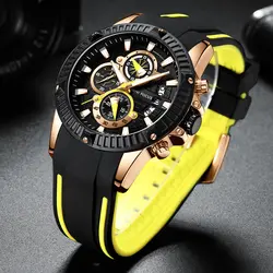Мини фокус Мода хронограф кварцевые наручные часы мужские силиконовые спортивные часы человек часы календари водостойкий Montre Homme челнока