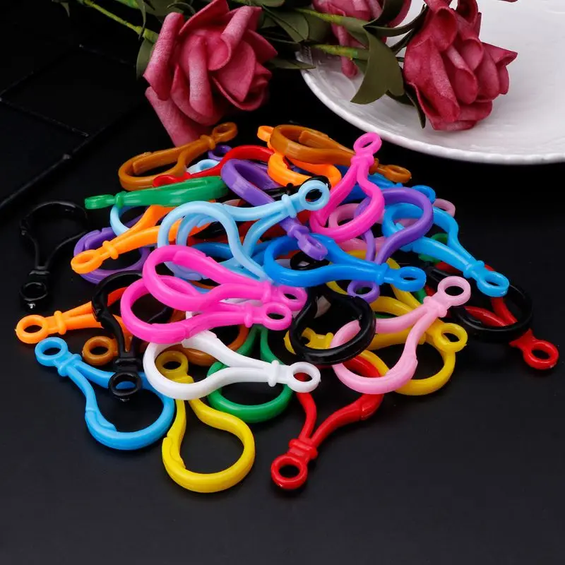 

100pcs Plastic Colorful Lamp Shape Buckle Snap Hook Lobster Clasp DIY Needlework Luggage Sewing Handmade Bag Purse Toy Doll Tool