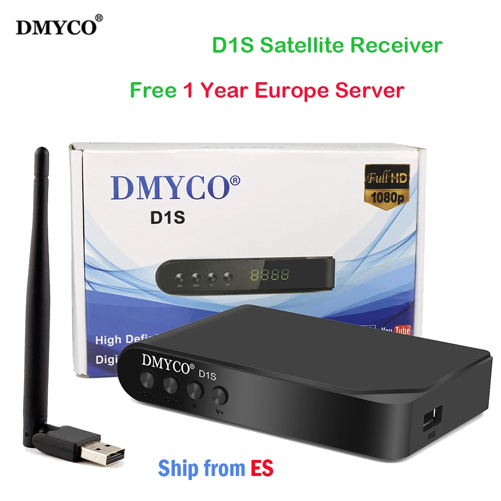 

Top D1S TV Receptor DVB-S2 Satellite Decoder with 7 Cable Europe Spain for 1 Year HD 1080P BISS Key Powervu Satellite Receiver