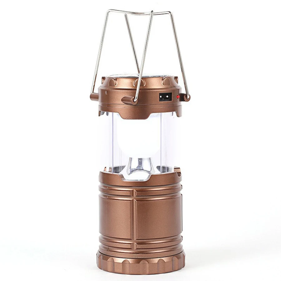 New 6LEDs solar Camping Light Rechargeable Hand Lamp camping Lantern AC110-250V Tent Lights for Outdoor Lighting Hiking-Brown1