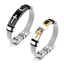 fashion Adjustable Length Bangles Men Bracelet Watch Band Design Stainless Steel Net Band Christ Cross Prayer bangle Jewelry vnox punk biker chain stainless steel bracelet for men bangle engraved cross bible religion christ prayer male jewelry