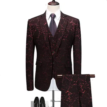 

Male suits (coat vest pants) luxury bronzing slim business high quality banquet nightclub men's suit 3 piece set Plus size 6XL