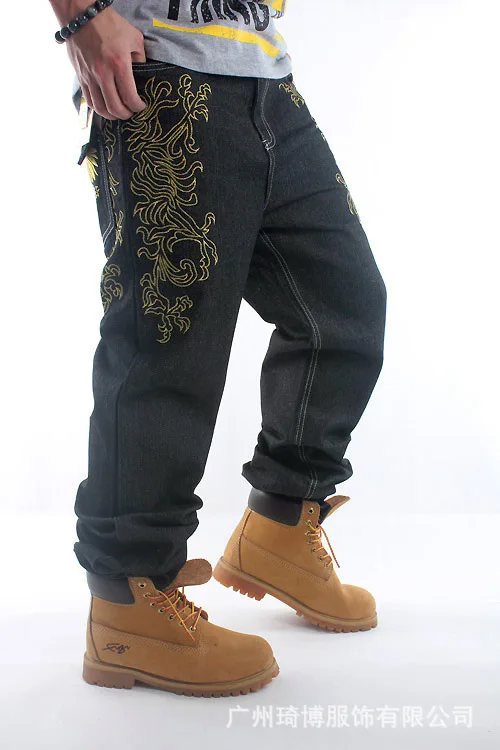 Свободные джинсы в стиле хип-хоп мужские джинсы с принтом цвета прямые брюки вышитые цветы хип-хоп джинсовые брюки прилив мужской привет