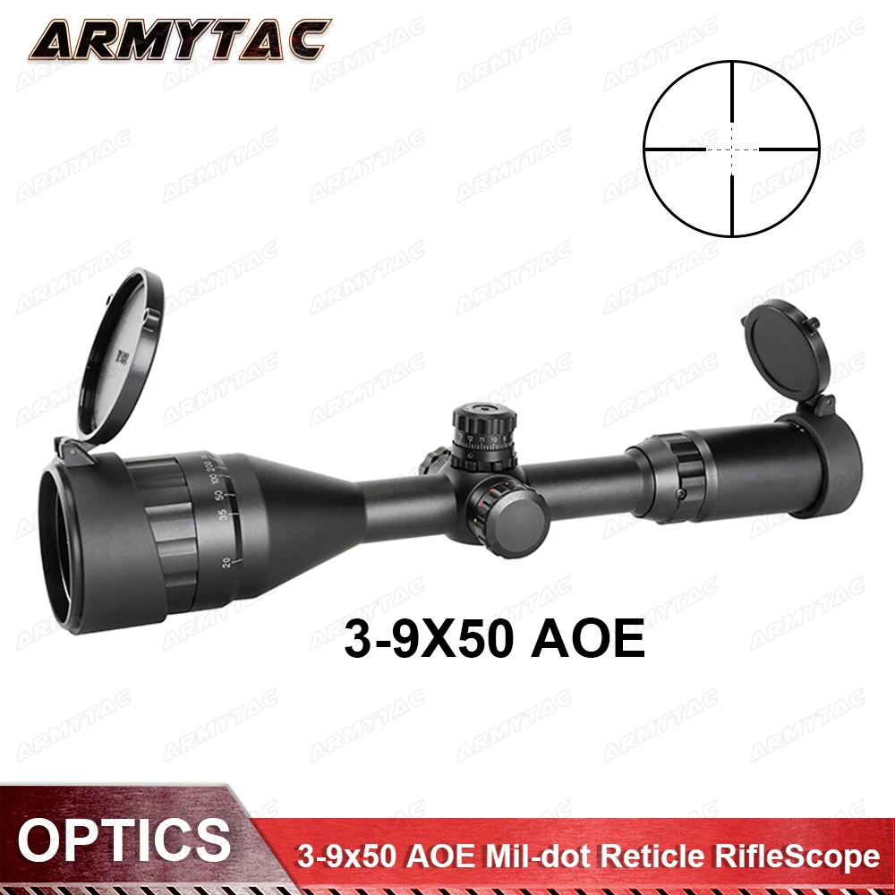 

Armytac 3-9x50 AOE Mil-dot Reticle RifleScope Locking Resetting Full Size Hunting Rifle Scope Tactical Optical Sight