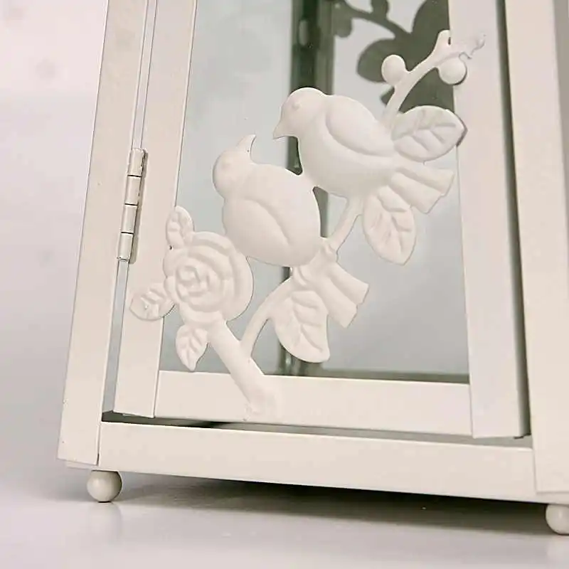 Amercian Accents Weddings Favors Two Birds On Branch Design Beige White Iron Candle Lantern with Glass Door and Sides Amercian Accents Weddings Favors Two Birds On Branch Design Beige White Iron Candle Lantern with Glass Door and Sides