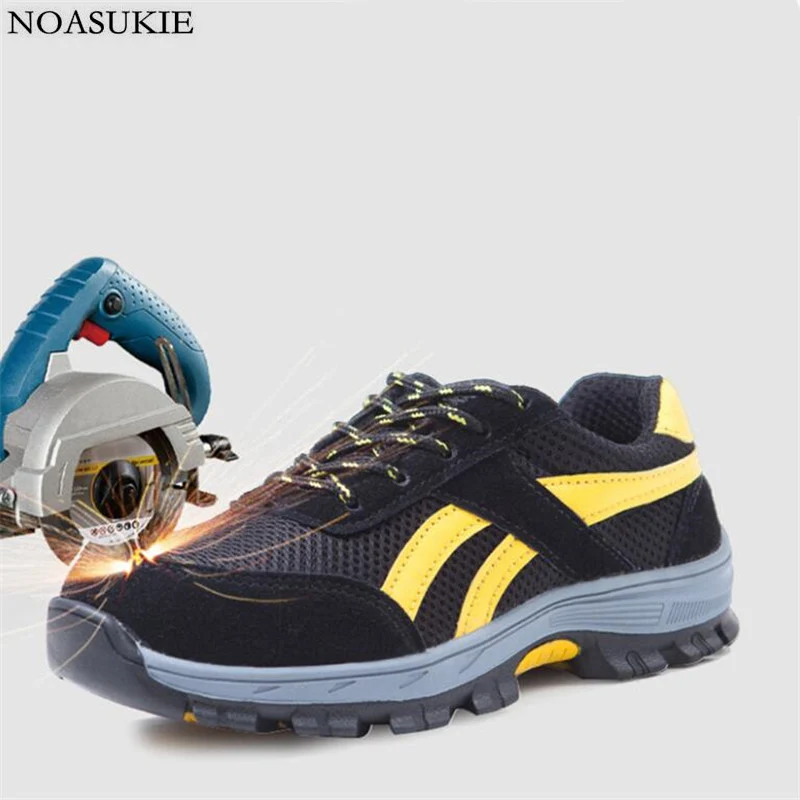 

Men Mesh Stitching Breathable Steel Safety Shoes Tennis Stripe Sneakers Work Shoes Anti-Smashing Puncture Steel Toe Shoes
