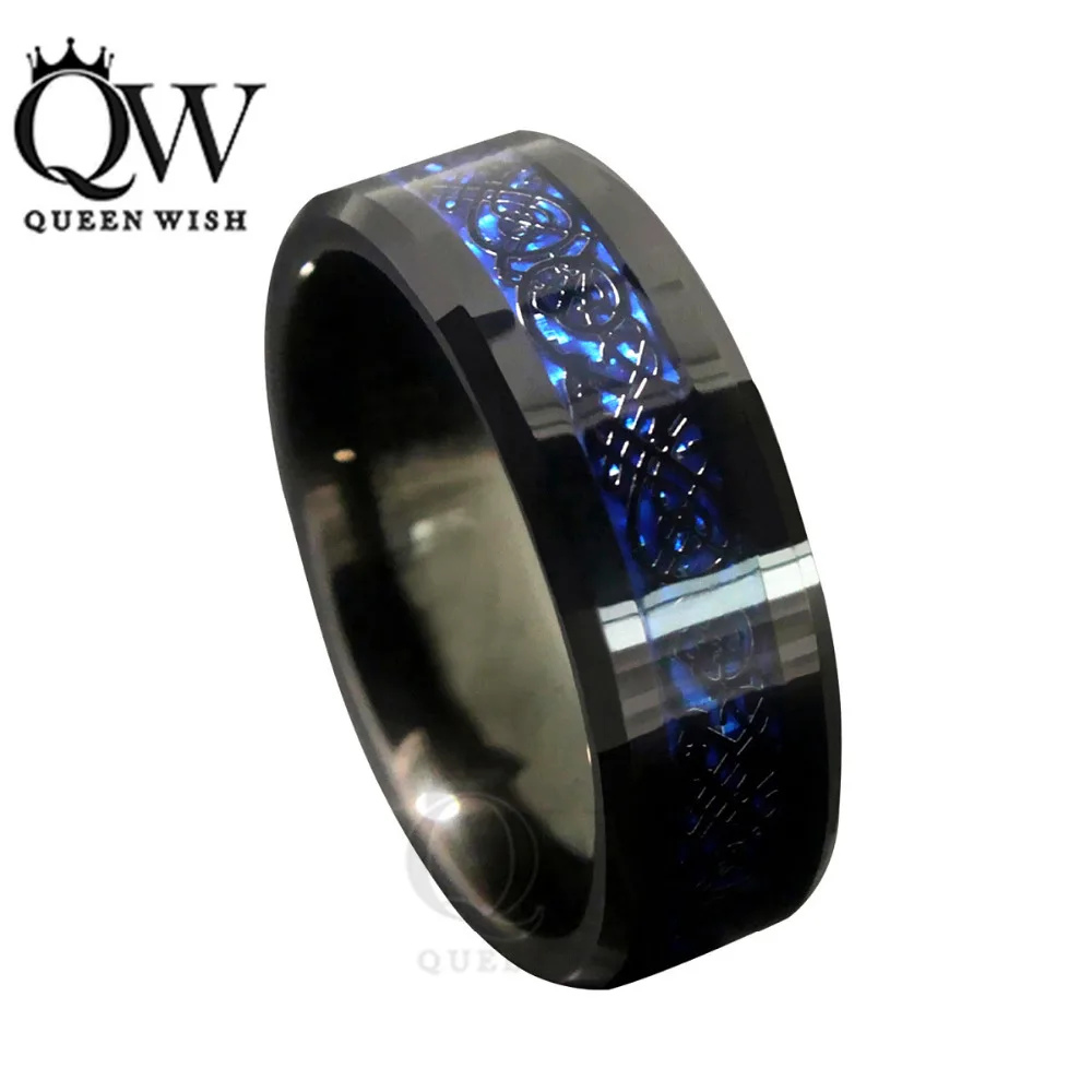 Queenwish 8mm Blue Black Silvering Celtic Knot Tungsten Carbide Ring Queenwish 8mm Blue Black Silvering Celtic Knot Tungsten Carbide Ring Wedding Band Jewelry Irish Claddagh Anniversary In Bands From