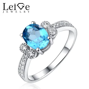 

Leige Jewelry Swiss Blue Topaz Ring 925 Sterling Silver for Women Oval Cut Gem Jewelry Wedding Anniversary Rings with Stones