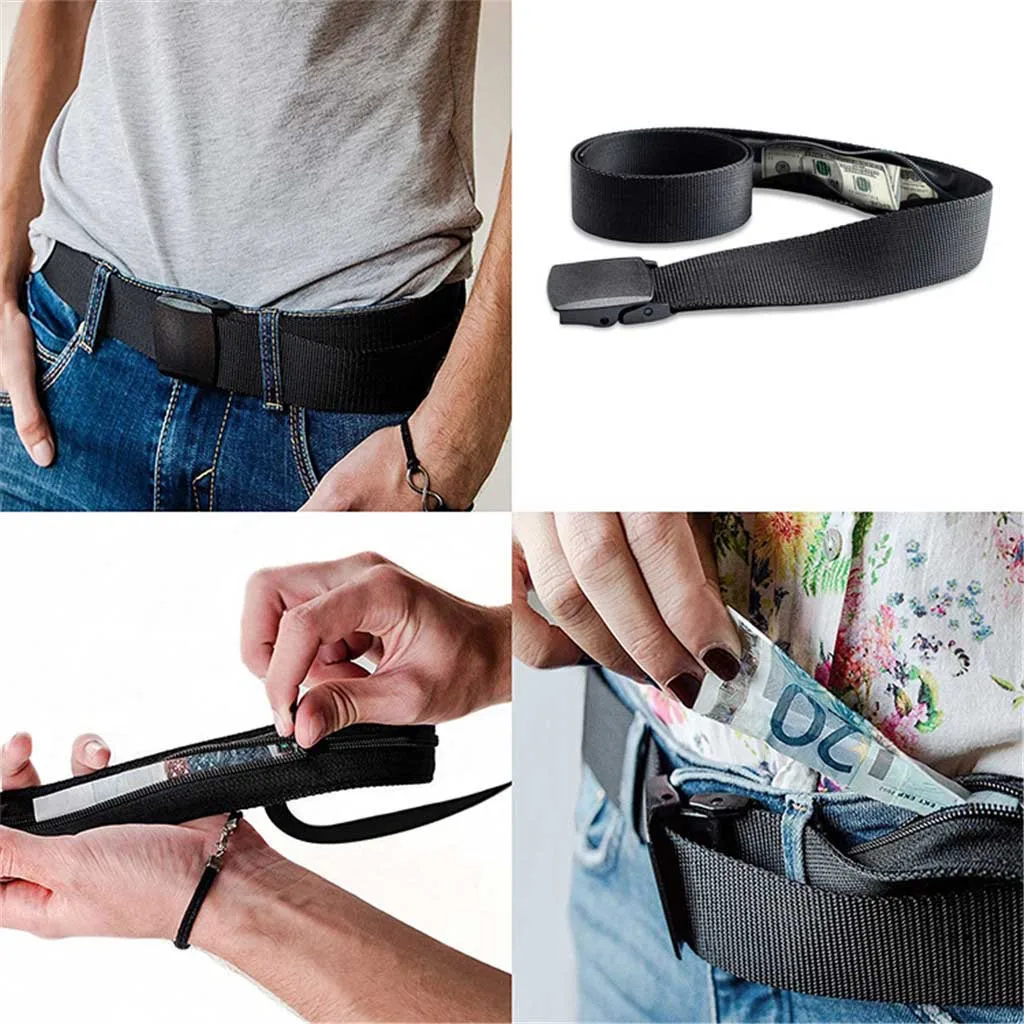 New Black Travel Security Money Nylon Belt Concealed Zipper Safety Bag Hidden Money Pocket Cashsafe Anti-theft Wallet Belt#LR1
