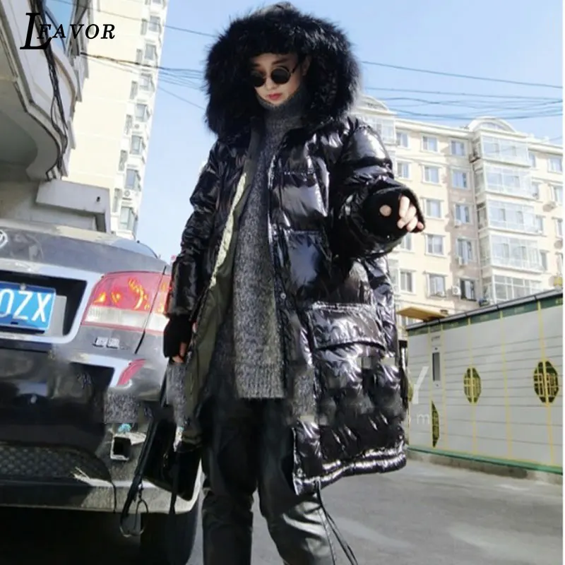 2018 Lâche Fourrure Long Veste Black 436 Et D'hiver Chaud Réel Femme Épais Manteau Nouveau Red De Col Hiver green rose Femmes Lumineux Coréenne Parka Coton wE8zq4