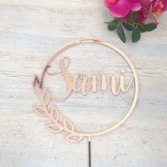 

Rose Gold Custom Birthday Cake Topper Wooden/Acrylic Personalised Name Wreath Cake Topper Birthday Gift Party Decorations
