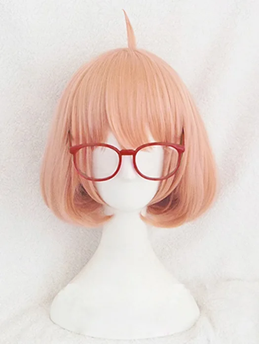 Kyokai no Kanata Косплей-костюм Kuriyama Mirai парик короткий оранжевый розовый термостойкие синтетические волосы парики+ красные очки+ парик колпачок - Цвет: Wig a Glassess a Cap