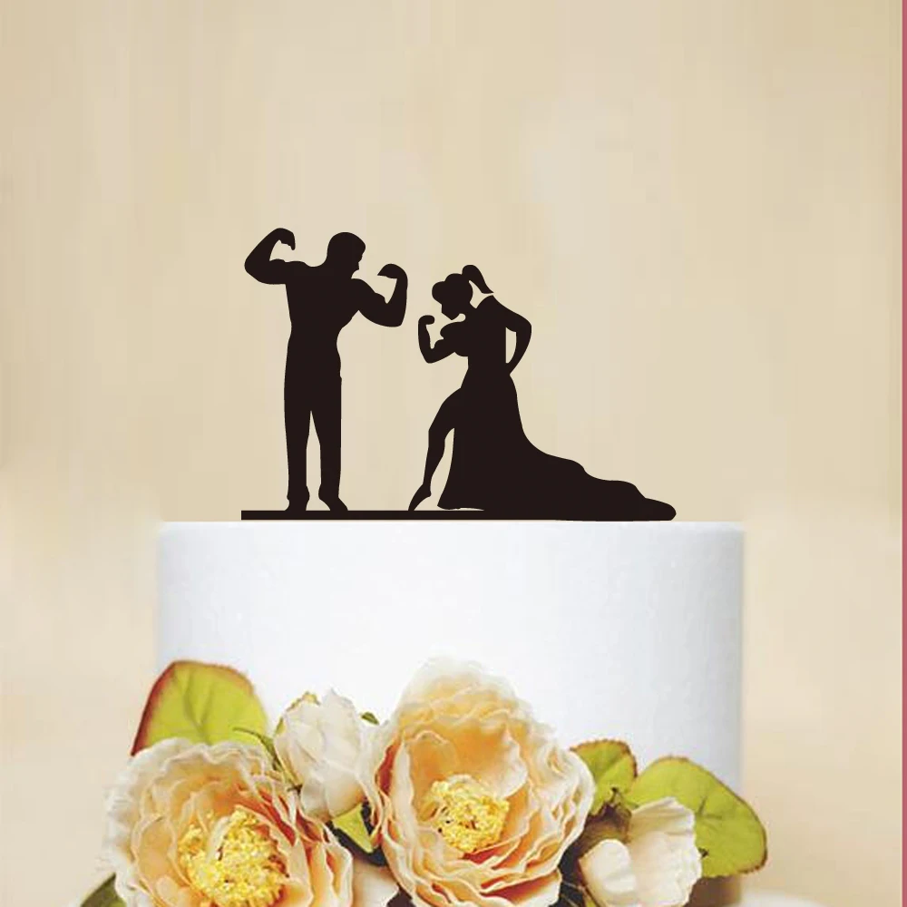 Wedding Cake Topper Funny Fitness Bride Groom Mr Mrs Acrylic Black weightlifting Cake Toppers Wedding Decoration Mariage Party Supplies Adult Favors (4)