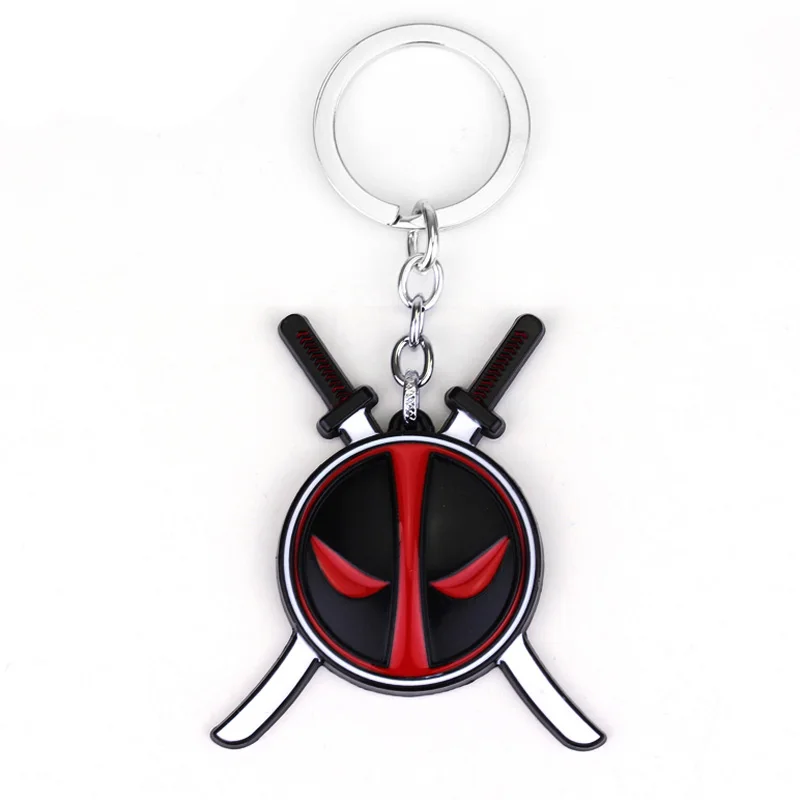 

Marvel Classic Comic Deadpool Keychain Dead Pool Logo Red Enamel Double Knife Mask Alloy Metal Keychain Fashion Funny Keychain