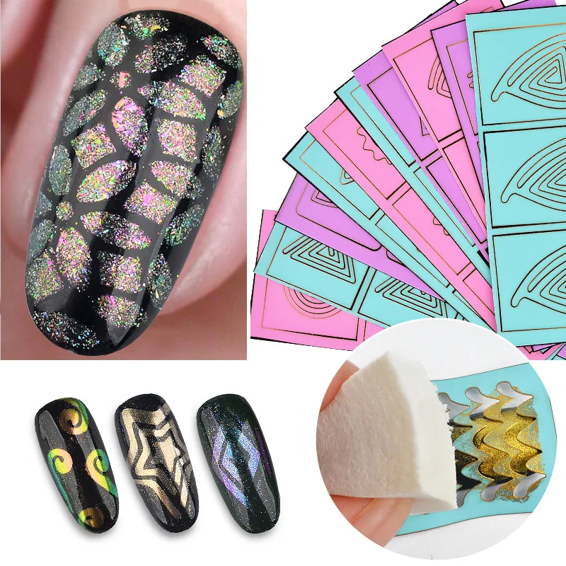 

10 Pcs 3D Multicolor Nail Cutout Stickers Nail Art Stickers UV Gel Polonais Image Feuille Guide Modele imprimer Kit Outils