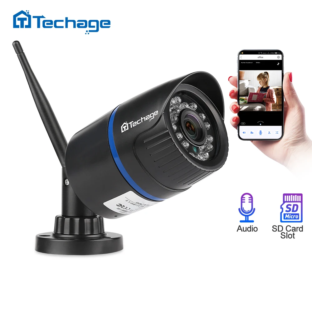 Comprar Techage 1080P cámara inalámbrica Wifi IP tarjeta SD TF registro de Audio 2MP IR visión nocturna 2MP P2P Onvif CCTV Video vigilancia al aire libre