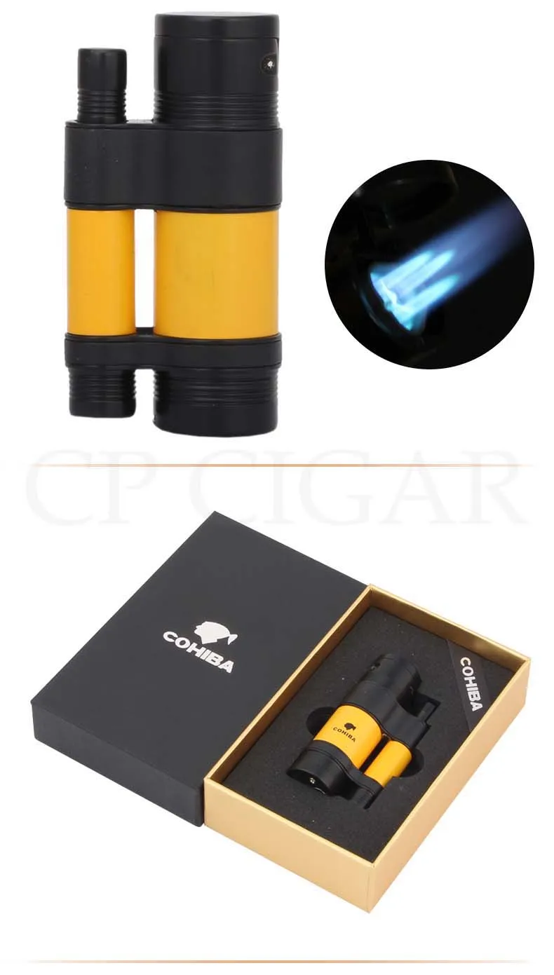 COHIBA 3 факел зажигалки ветрозащитный Карманный металлическая коробка для сигар легче, чем газ-бутан Роскошная Зажигалка для сигаретной сигареты встроенный сигары удар