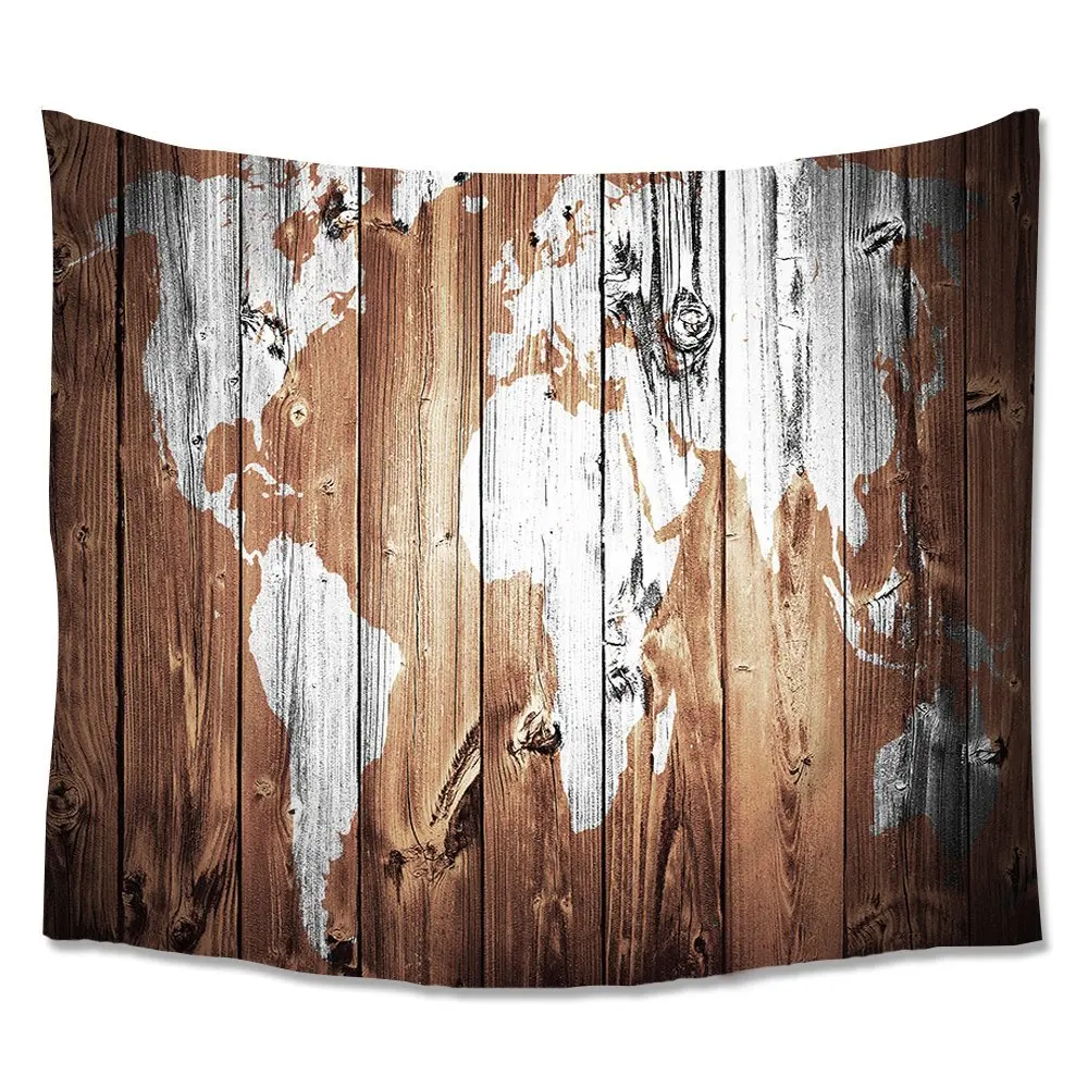 Home Antique World Map Rustic Wood Tapestry Wall Hanging ...