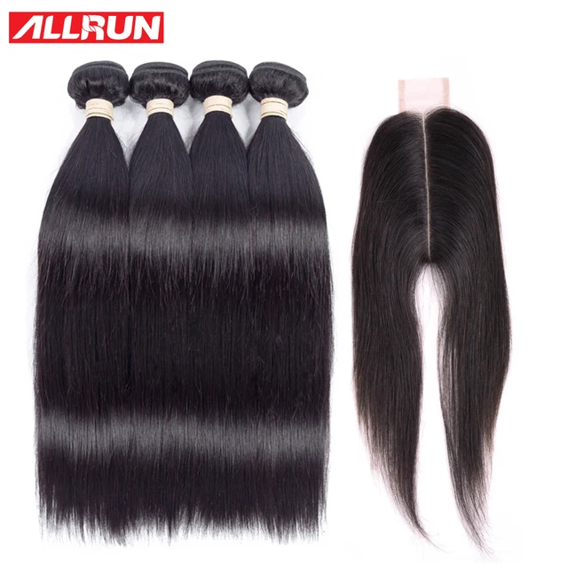 Cheap ALLRUN Brazilian Straight Hair Human Hair Bundles With 2*6 Closure Middle Part 4 Bundles with Closure Non Remy Hair Extension Cheap ALLRUN Brazilian Straight Hair Human Hair Bundles With 2*6 Closure Middle Part 4 Bundles with Closure Non Remy Hair Extension