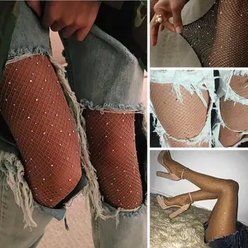 

New Fishnet Elastic Fish Net Tights Pantyhose Sexy Women Crystal Rhinestone