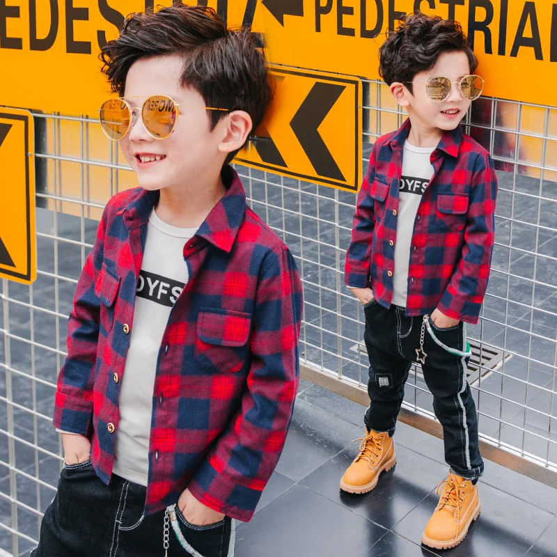 

2020 New Autumn Kids Back to School Boys Long Sleeve Tops Kids Children Casual Plaid Blouses Shirts Boys Clothing Gentleman Tops
