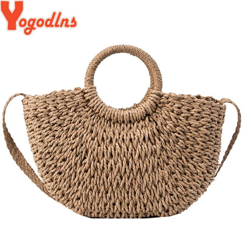 

Yogodlns Straw Tote Bags For Women 2019 New Summer High Quality Designer Bag Famous Brand Women Bag Traveling Beach Shoulder Bag