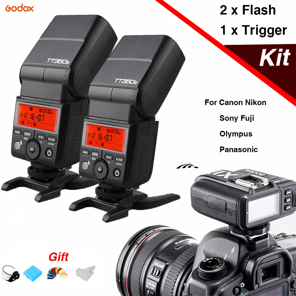 

2Pcs Godox TT350 Mini flash Speedlite & X1T Flash Trigger Wireless TTL Transmitter For Canon Nikon Sony Olympus/Panasonic Fuji