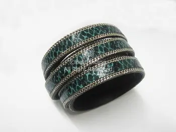 

10mm Green Snake leather cord 10x2mm Snake skin leather cord