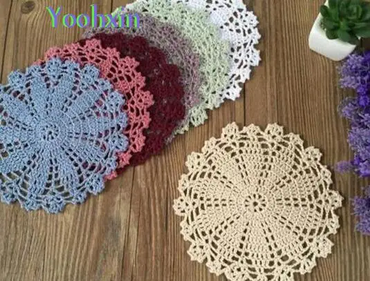 

Original handmade Cotton lace crochet place tablemat round 20cm dining doily pad Christmascoaster mug cup holder kitchen home