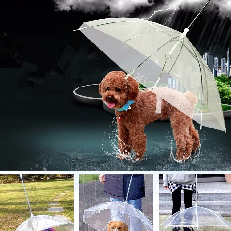 Горячая милый модный прозрачный собачий щенок зонтик поводок для маленькая собака на открытом воздухе дождь путешествия походные товары для животных