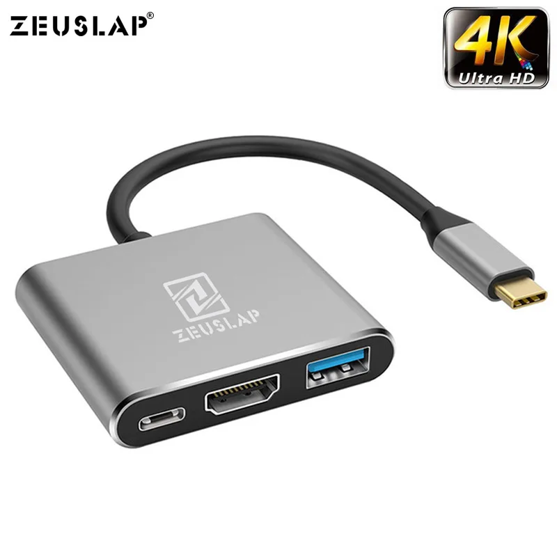 ZEUSLAP USB 3,1 type C к HDMI концентратор адаптер 4K usb-хаб для Mac Air Pro huawei Mate10 samsung S8 - Цвет: Gray