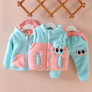 

Girls Clothing Set Winter Warm Vest Waistcoat+Coat+Pants Suit Outfit Cartoon Fashion Suit Baby Girls 0-3years Kids Clothes