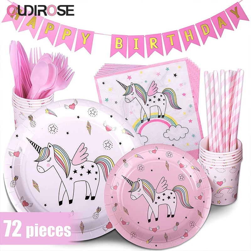 

Unicorn Party Supplies Set Disposable Tableware Serves Happy Birthday Party Cup Napkin Unicorn Baby Shower Party Kids Favors