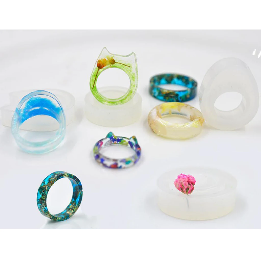 

8pcs 16-19mm Cat Ear & Egg Shapes Clear Silicone Mould Dried Flower Resin Craft DIY Ring Mold Epoxy Resin Jewelry Making Molds