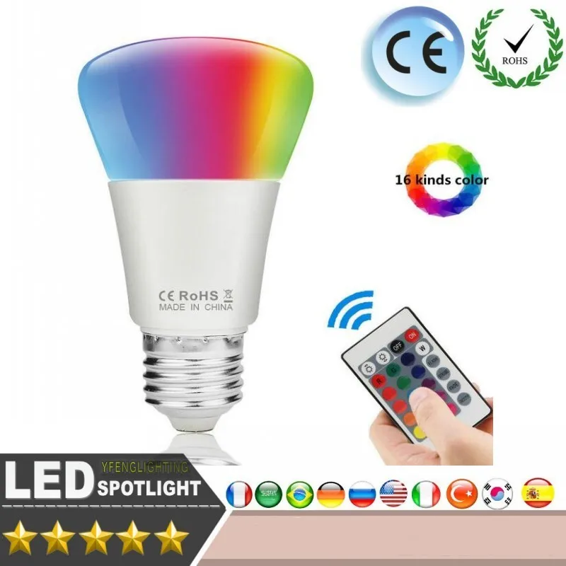 

New Design 10W 20W E27 RGB Lamp 16 Colors Intelligent LED Light Bulb Lamps Spotlight+IR Remote Control Candle Lamp Ball Lamps