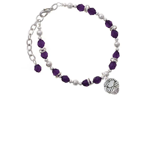 Silvertone Large Woven Rope Spinner Purple Beaded Bracelet