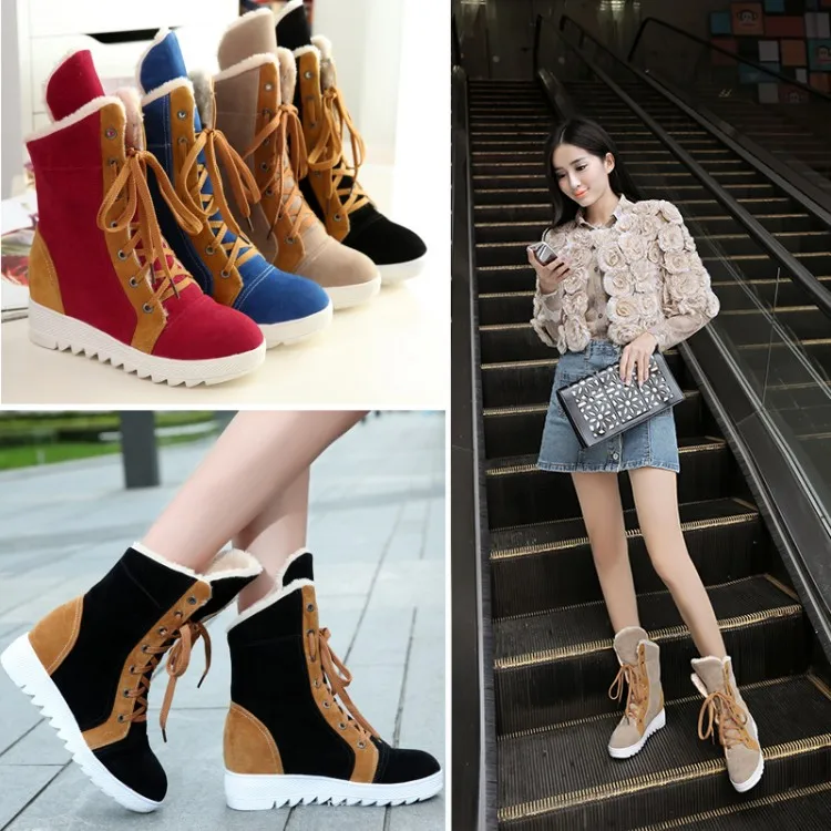 Botas Mujer/новые женские зимние ботинки большого размера теплые модные женские зимние ботинки на плоской подошве со шнуровкой и мехом 169