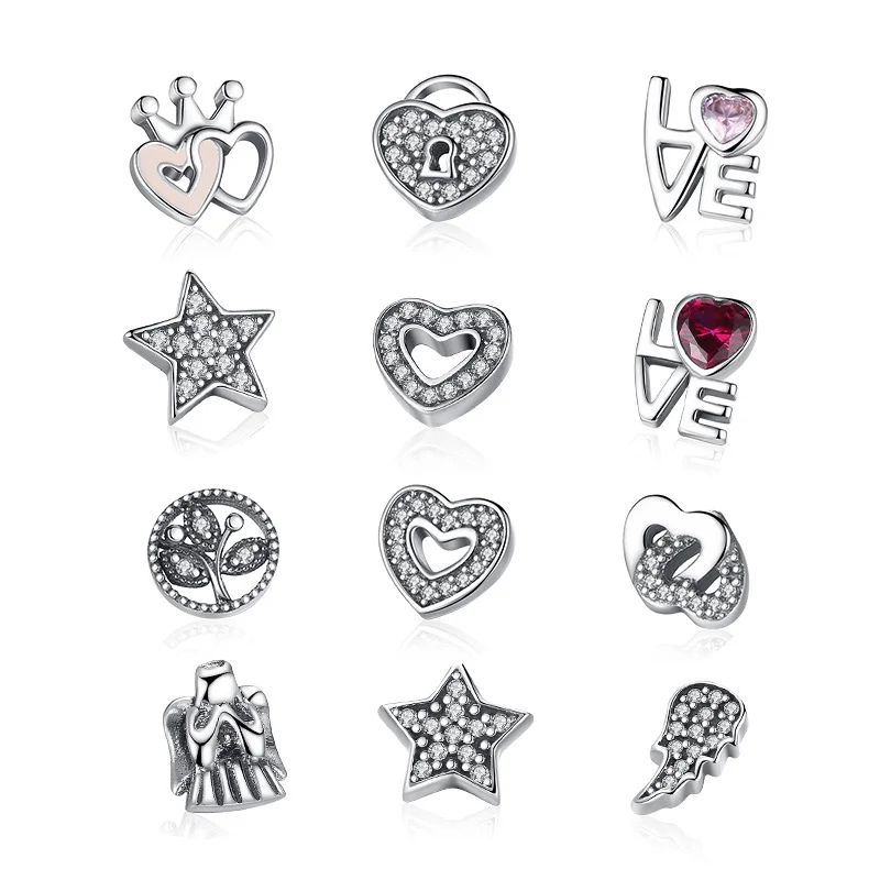 

925 Sterling Silver Celestial ,Love & Family,Forever Hearts Petites Memories Beads Fit Floating Locket Necklaces PSF101
