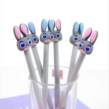 

2X Adorable Slicone Rabbit Gel Pen Long Handle Writing Signing Pen School Office Supply Student Stationery Black Ink 0.5mm