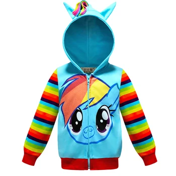 

Baby Boy Girls Unicorn Cosplay Pony Sweatshirt Children Rainbow Striped Hoodied Clothing Jacket Coat Kids Casual Sport Outerwear